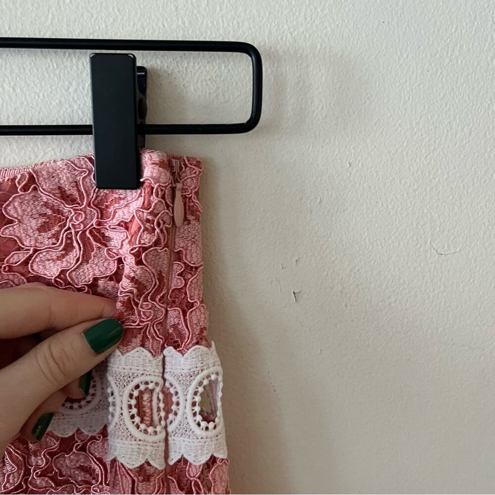 Sandro Devon Banded Floral Lace Mini Skirt in Rose Pink - Picture 7 of 12